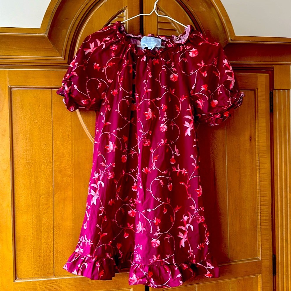 Hill House The Nap Dress. Katherine in burgundy botanical.